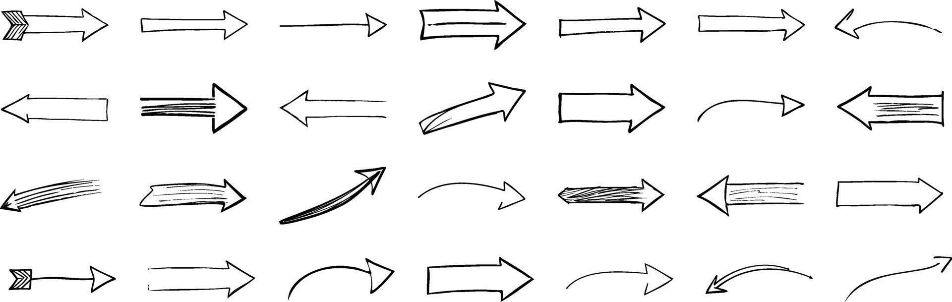 A diverse set of hand-drawn arrows. vector