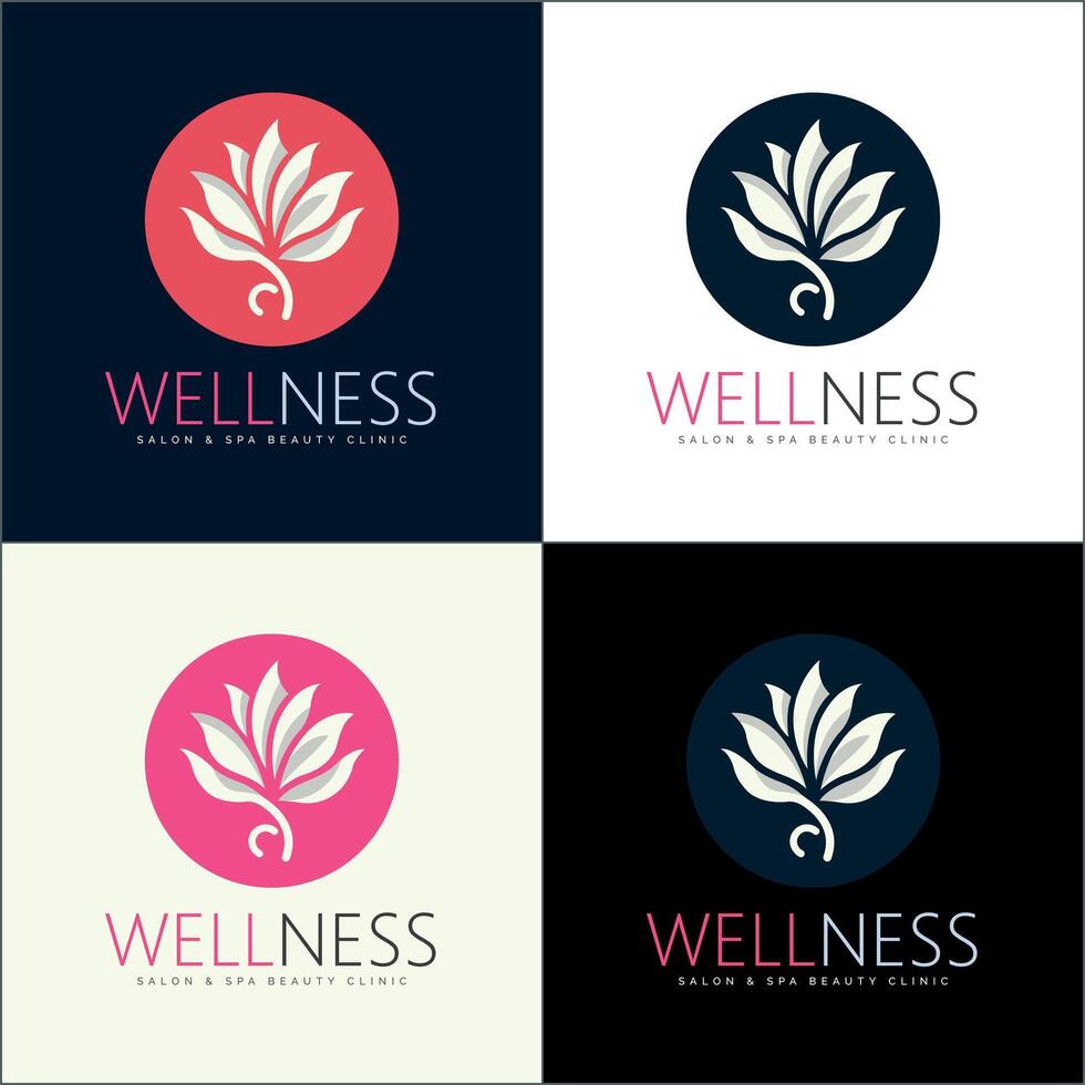 wellness lotus flowers salon and spa logo set design template vector