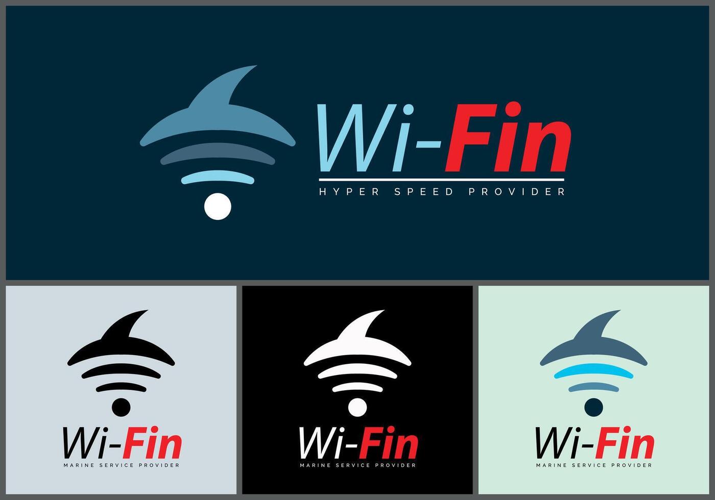 wifi fin shark marine connection logo set template design vector