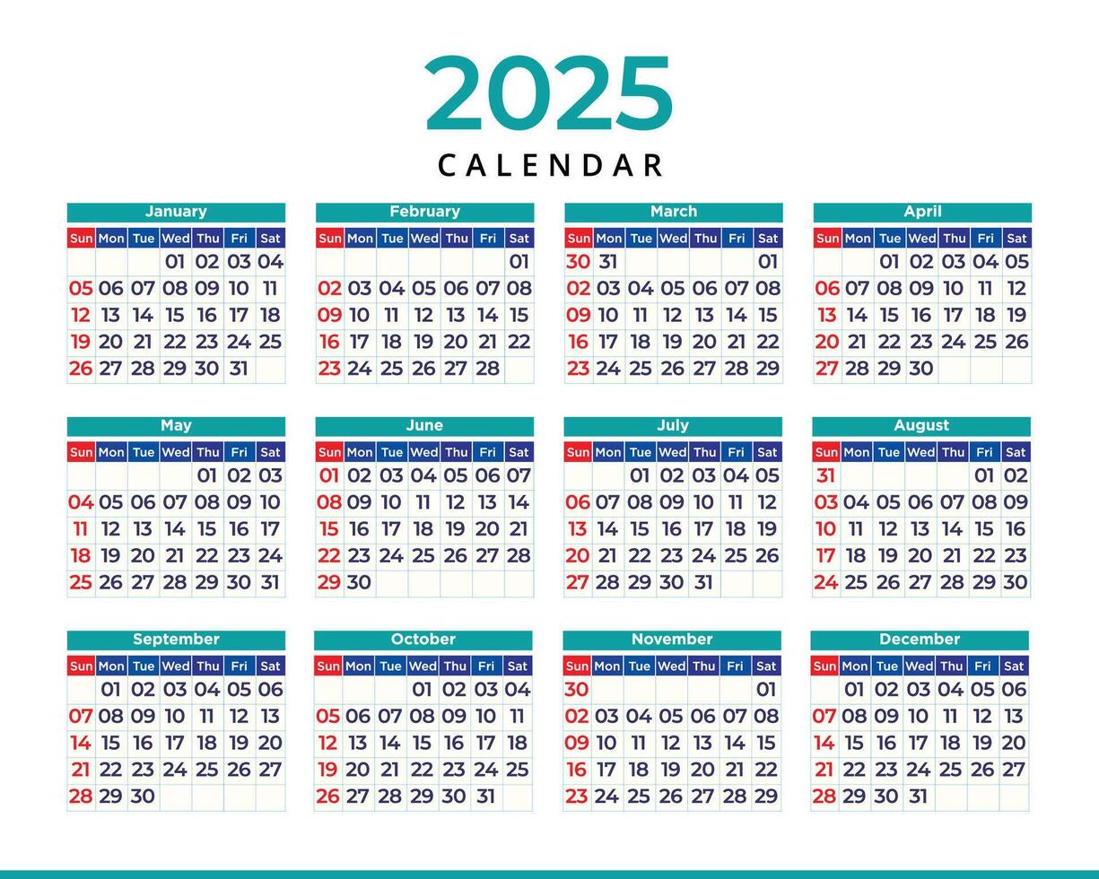 2025 New year desk calendar design vector