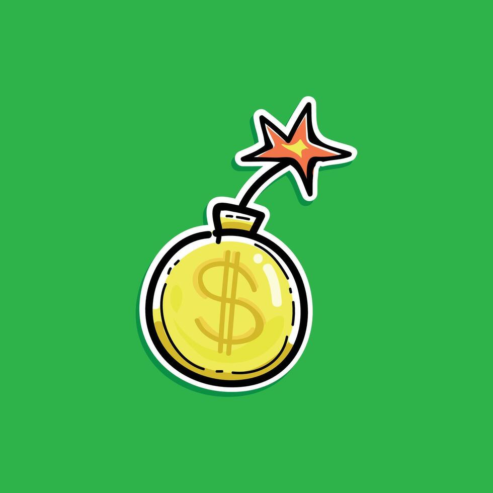 a yellow bomb dollar illustration design isolated in a green background for business and finance theme design vector