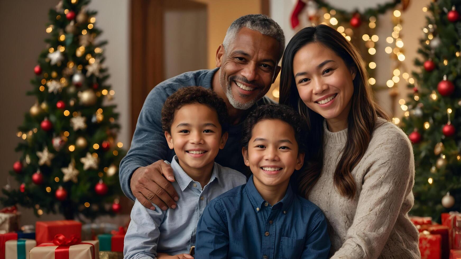 Diverse Family Celebrating Holiday Spirit Together photo