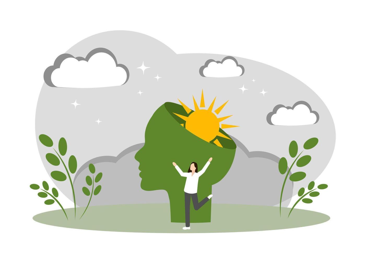 The concept of good mood and positive thinking. Woman rejoices vector