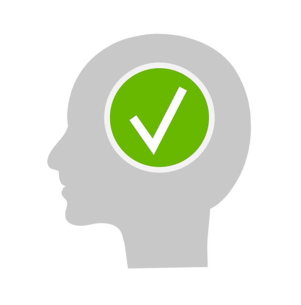 A tick in the head on a white background. The Concept of Ordered Thoughts and Solved Problems vector