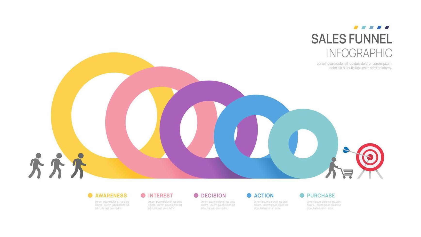 Infographic Sales funnel diagram template for business. Modern Timeline circle 5 steps level, presentation infographics. vector