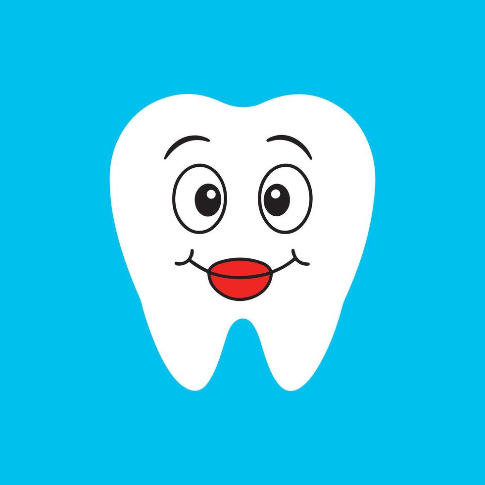Happy tooth icon. cute cartoon kawaii smiling funny face character, cute little teeth on blue background. vector