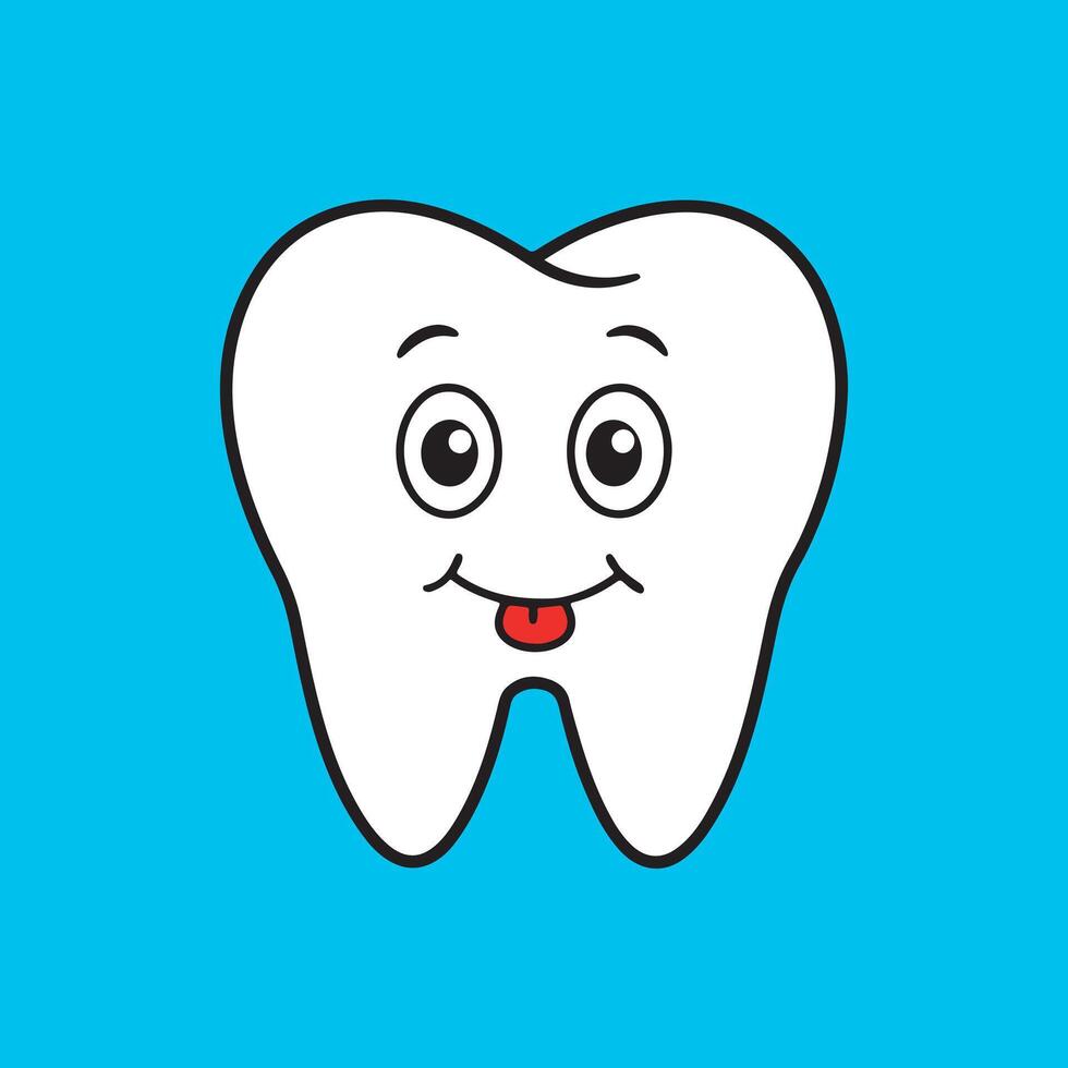 Happy tooth icon. Cute tooth characters, cute cartoon kawaii smiling funny face character, cute little teeth on blue background. vector