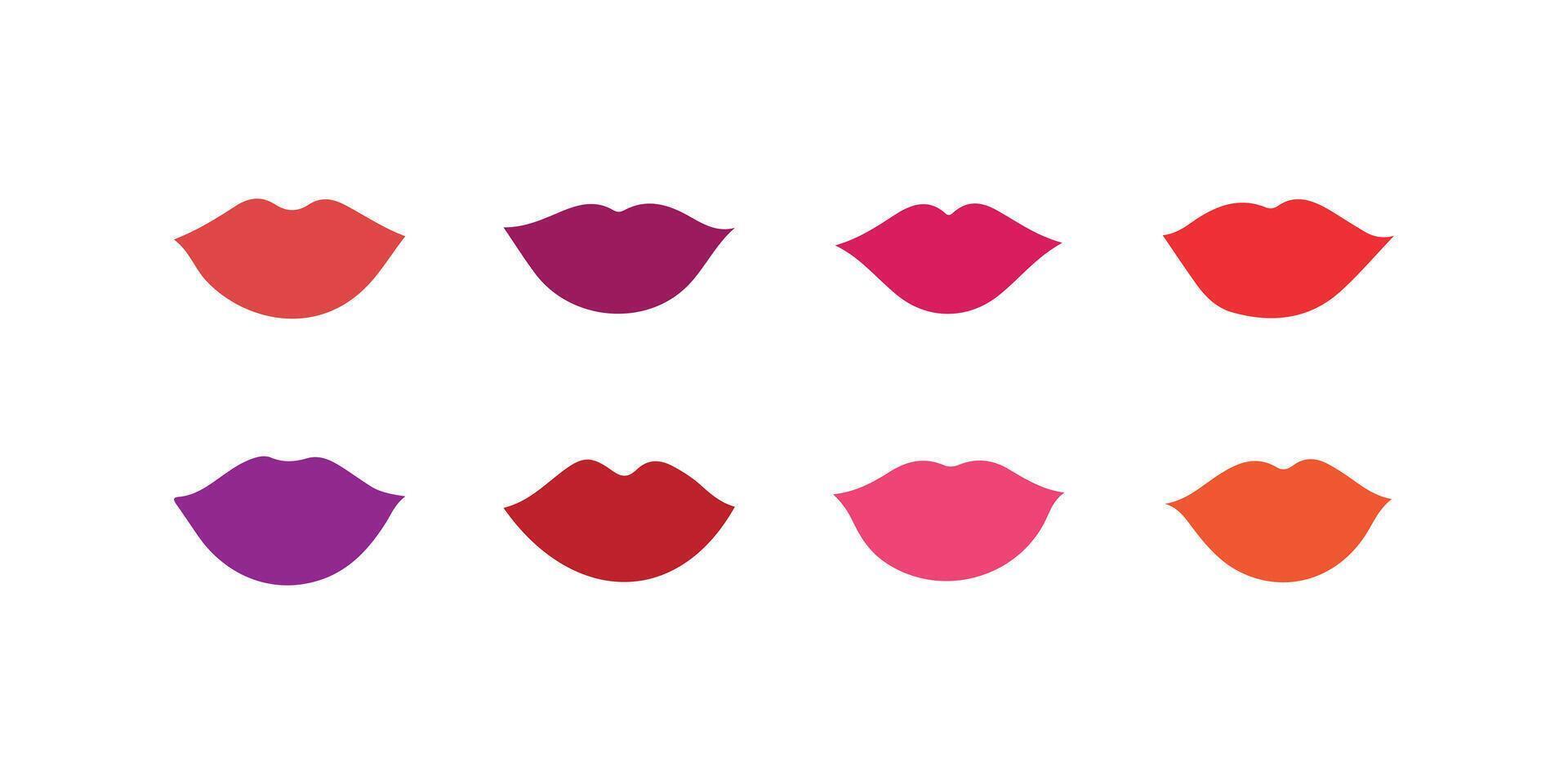 Lips set , Set of Red, pink, purple, wine, magenta lips, women lips icons isolated on white. vector