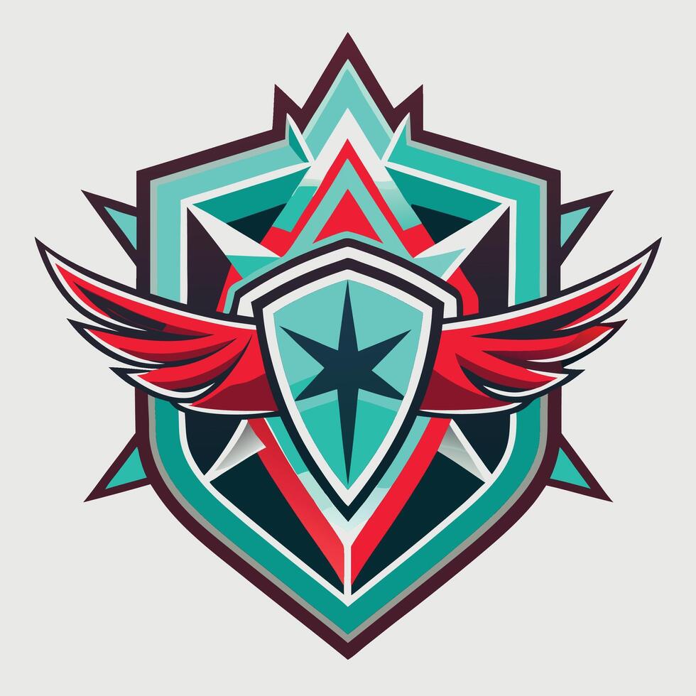 a shield with wings and a star on it vector