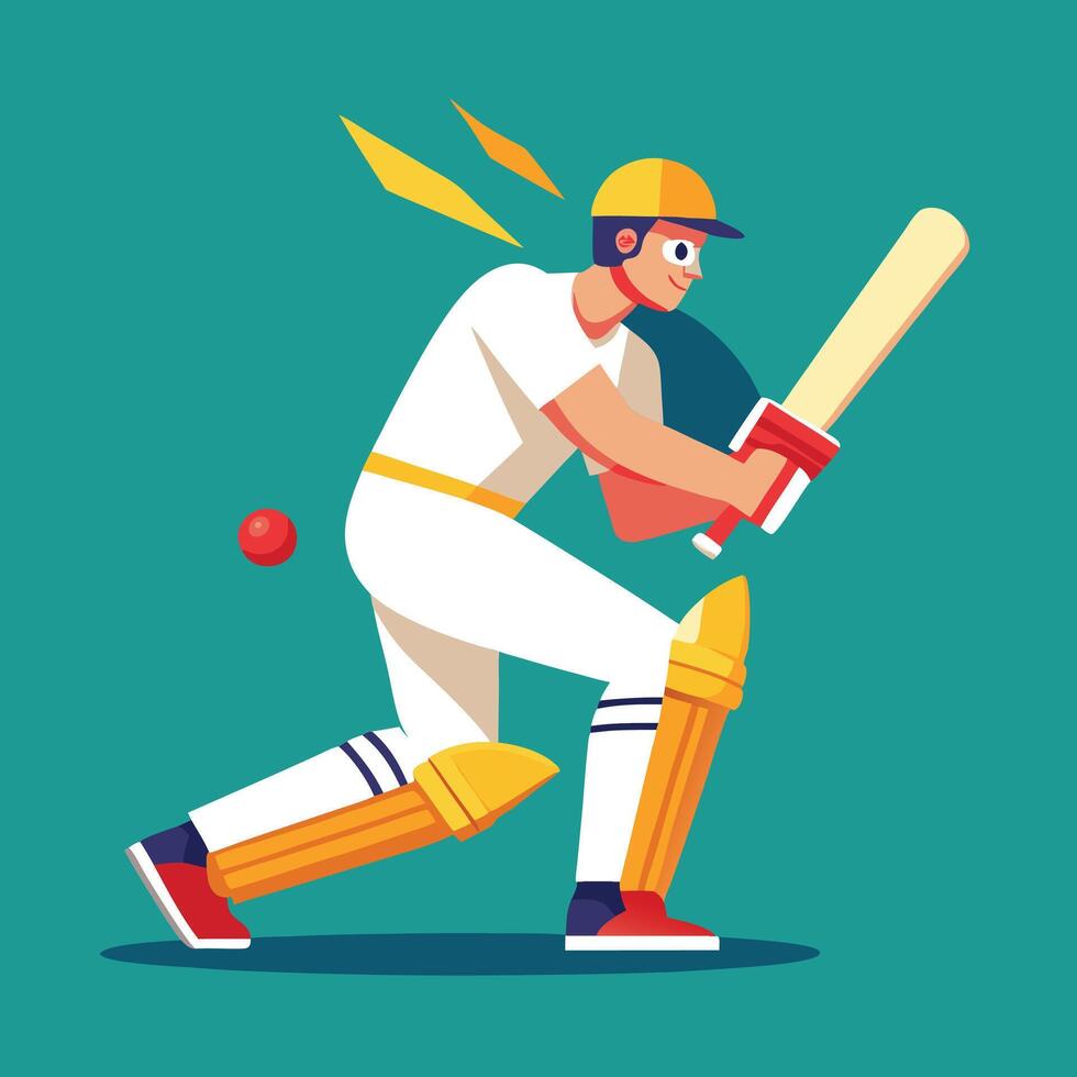 cricket player hitting the ball with bat flat vector