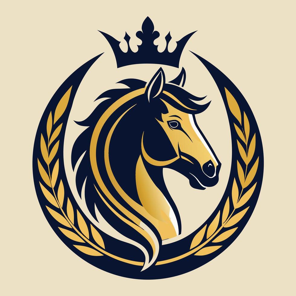 horse head with crown in a laurel wreath vector