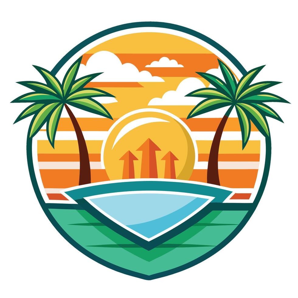 tropical beach with palm trees and sun set vector