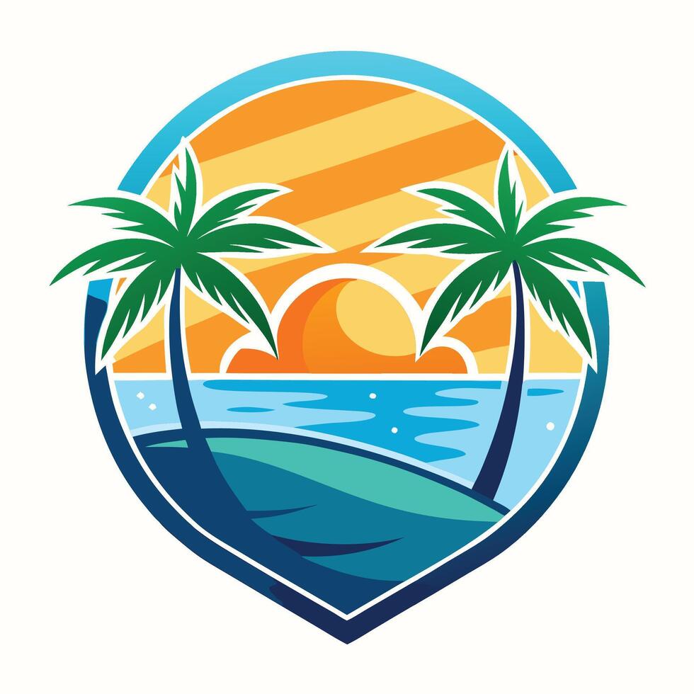 tropical island with palm trees and sunset illustration vector