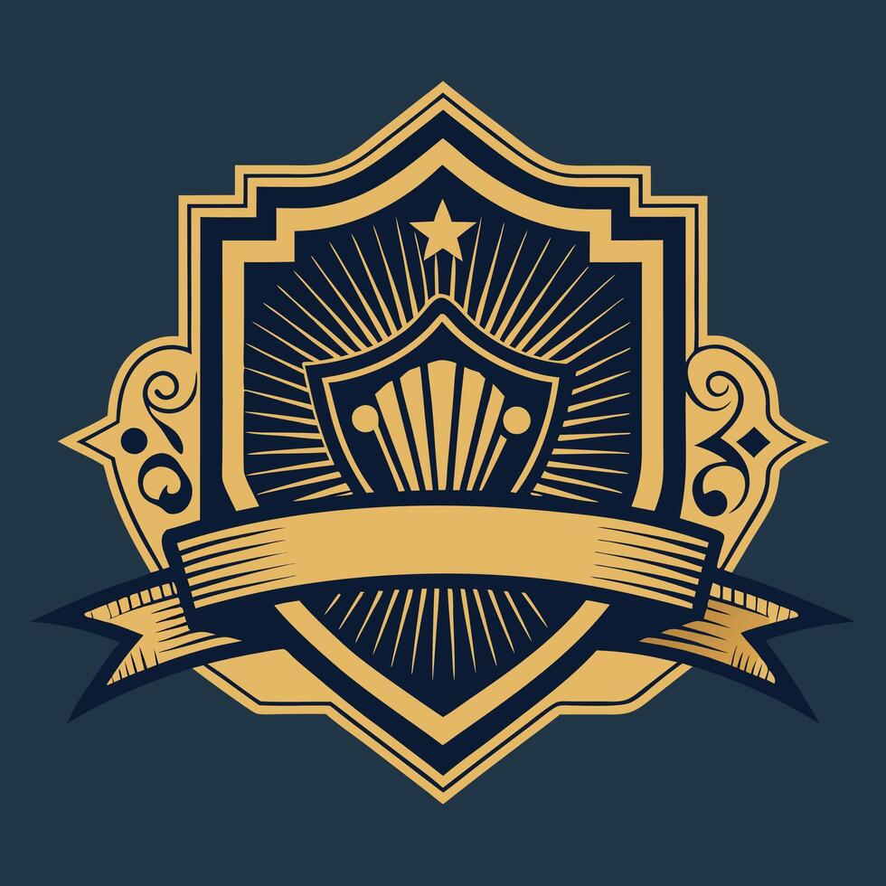 golden shield with ribbon and star illustration vector