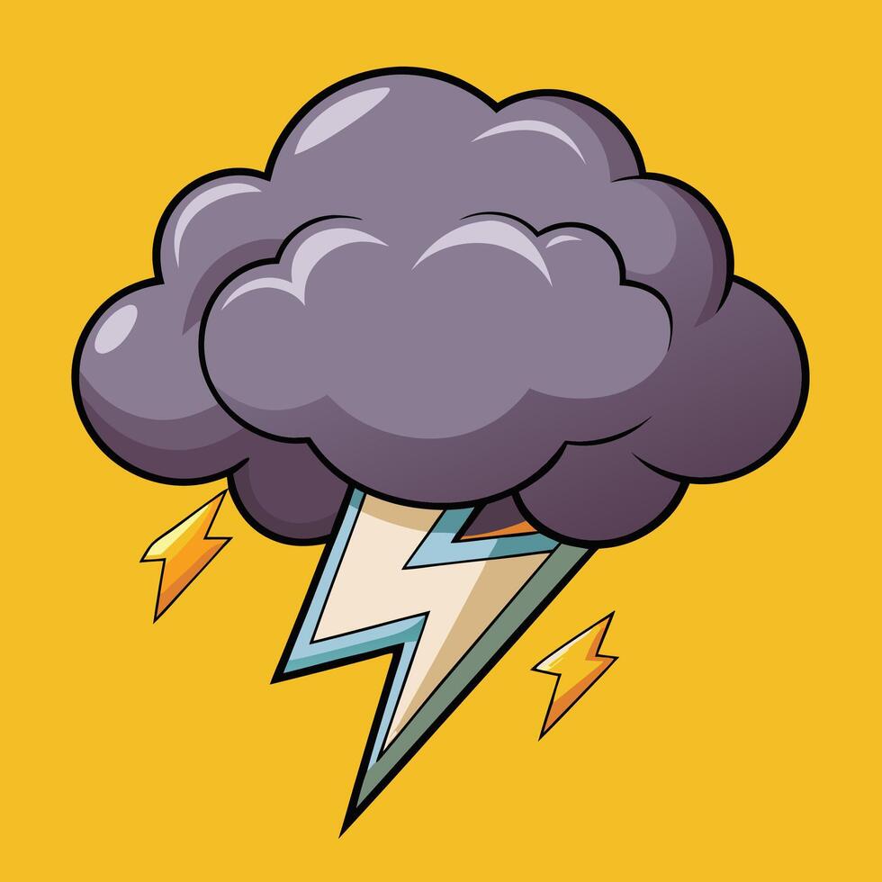 a cartoon cloud with lightning and thunder vector