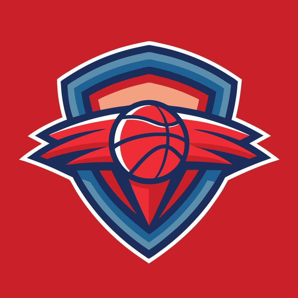 a basketball ball in the center of a shield vector