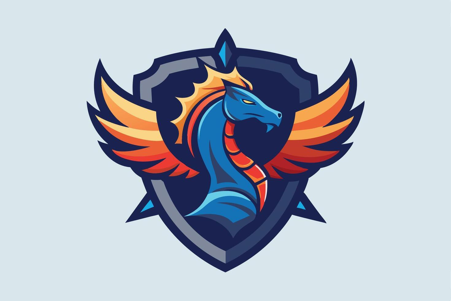 a dragon with wings on a shield vector