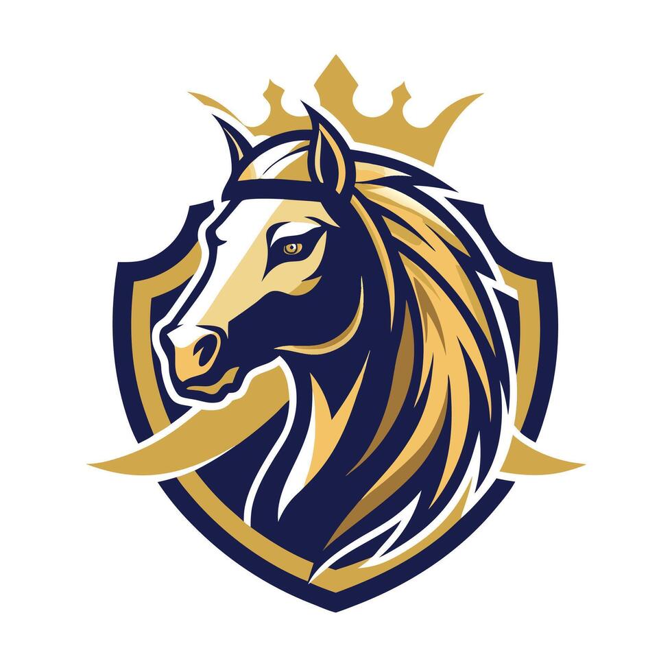 horse head with crown on shield vector