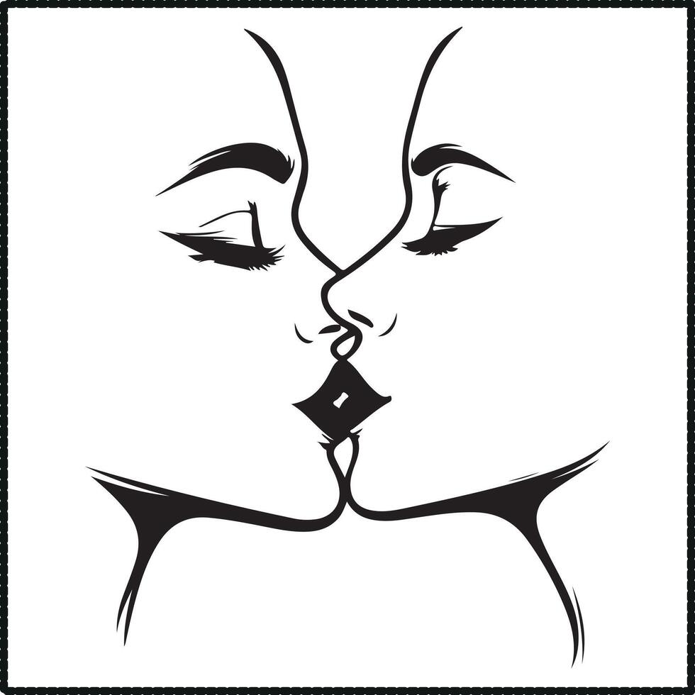 Passionate Kiss Silhouette, Intimate Moment Art vector