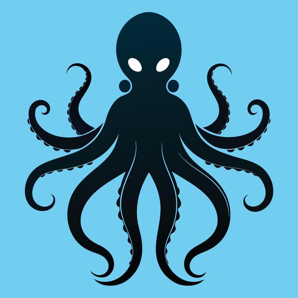 Selective capture of common octopus against blue background Point of View vector