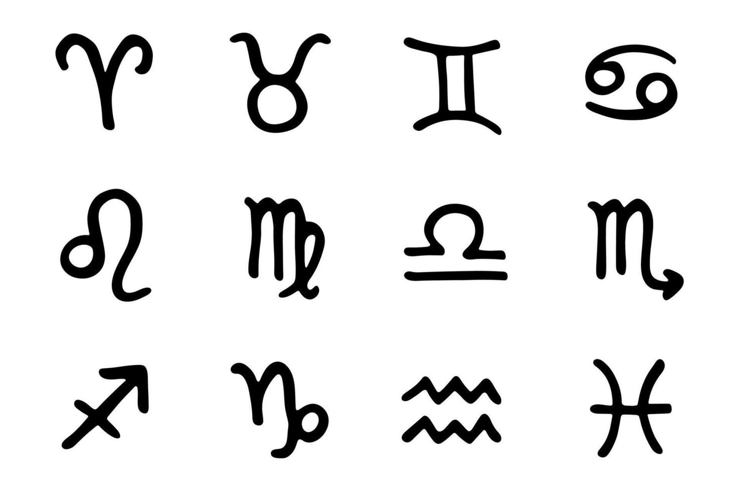 Hand drawn zodiac signs Esoteric symbol doodle set Astrology clipart Elements for design vector