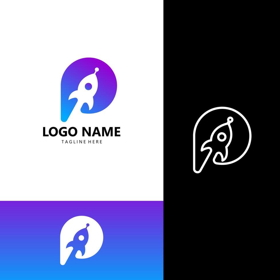 letter P rocket logo design vector
