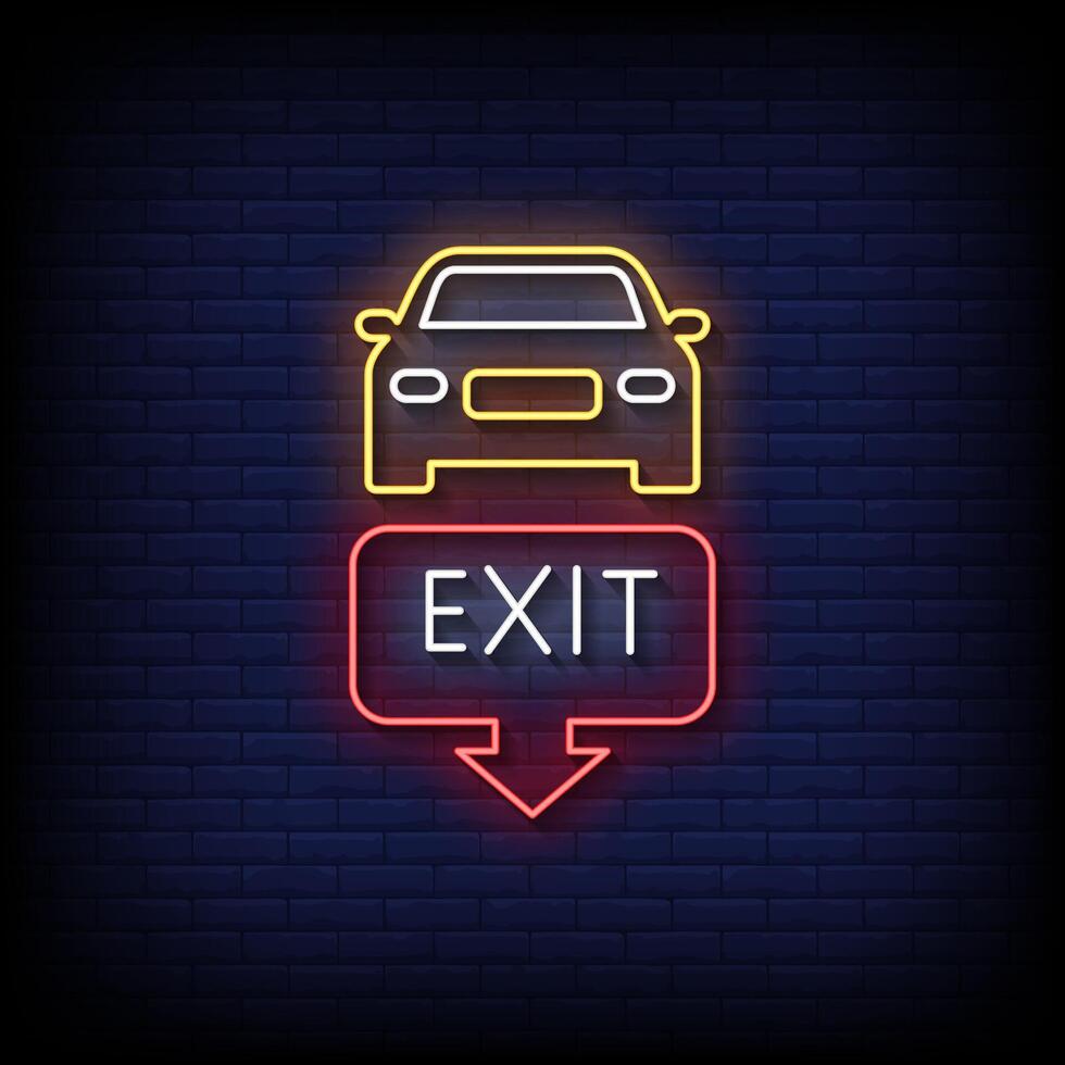 exit neon style with brick wall background vector