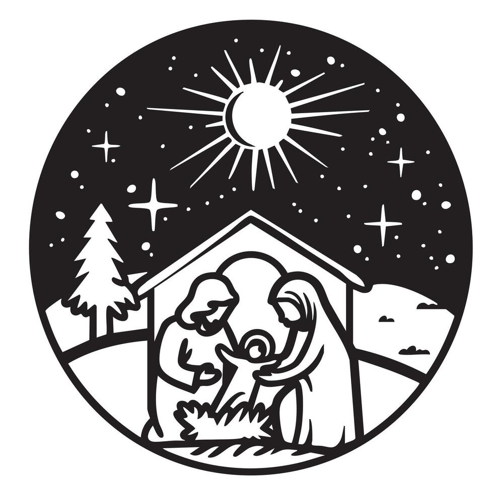 Christmas nativity scene with jesus and mary vector