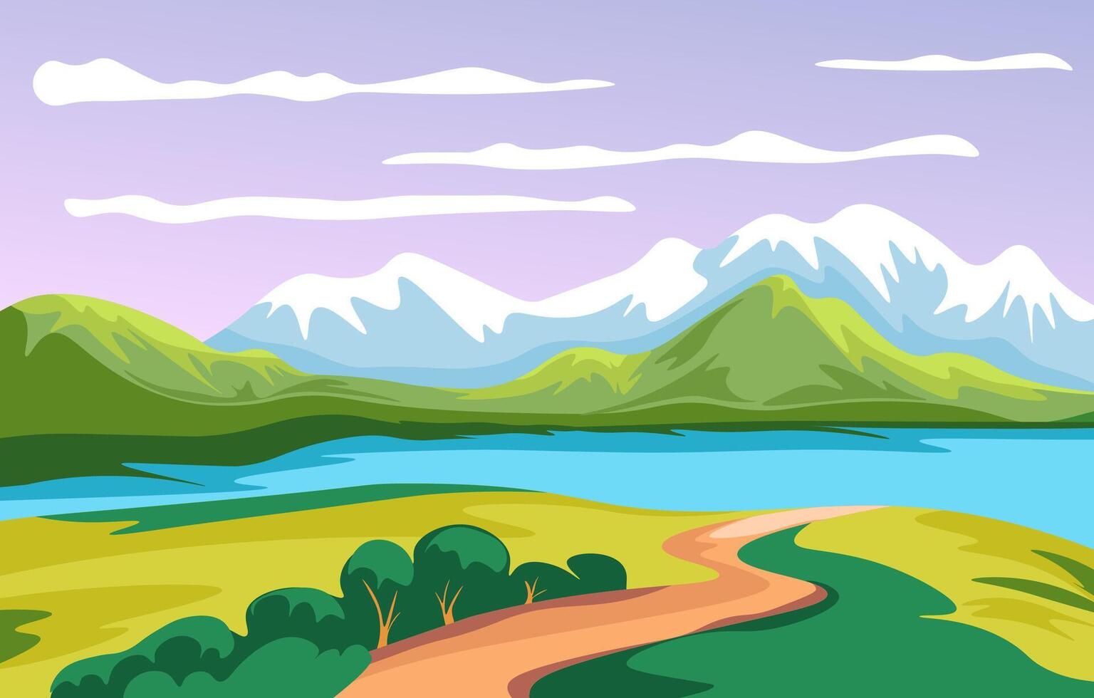 Mountain Lake with Snow Peaks vector