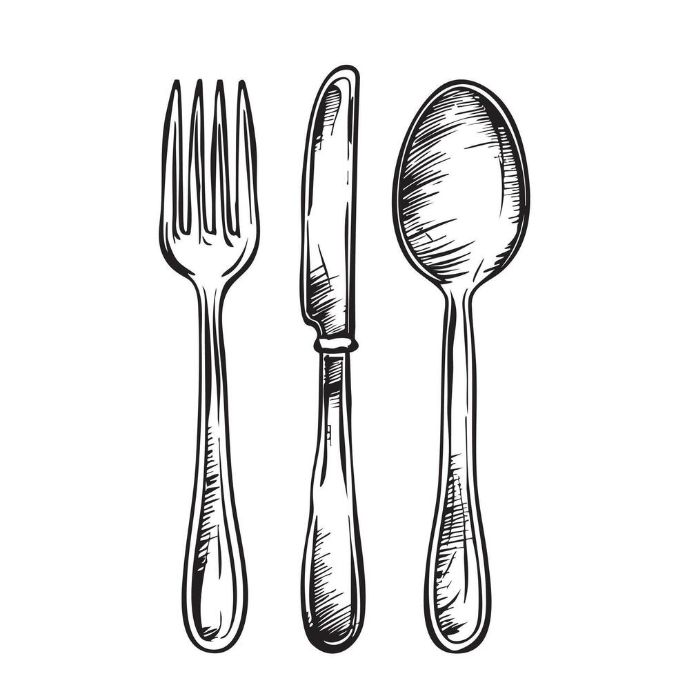 A sketch of a fork, spoon and knife vector