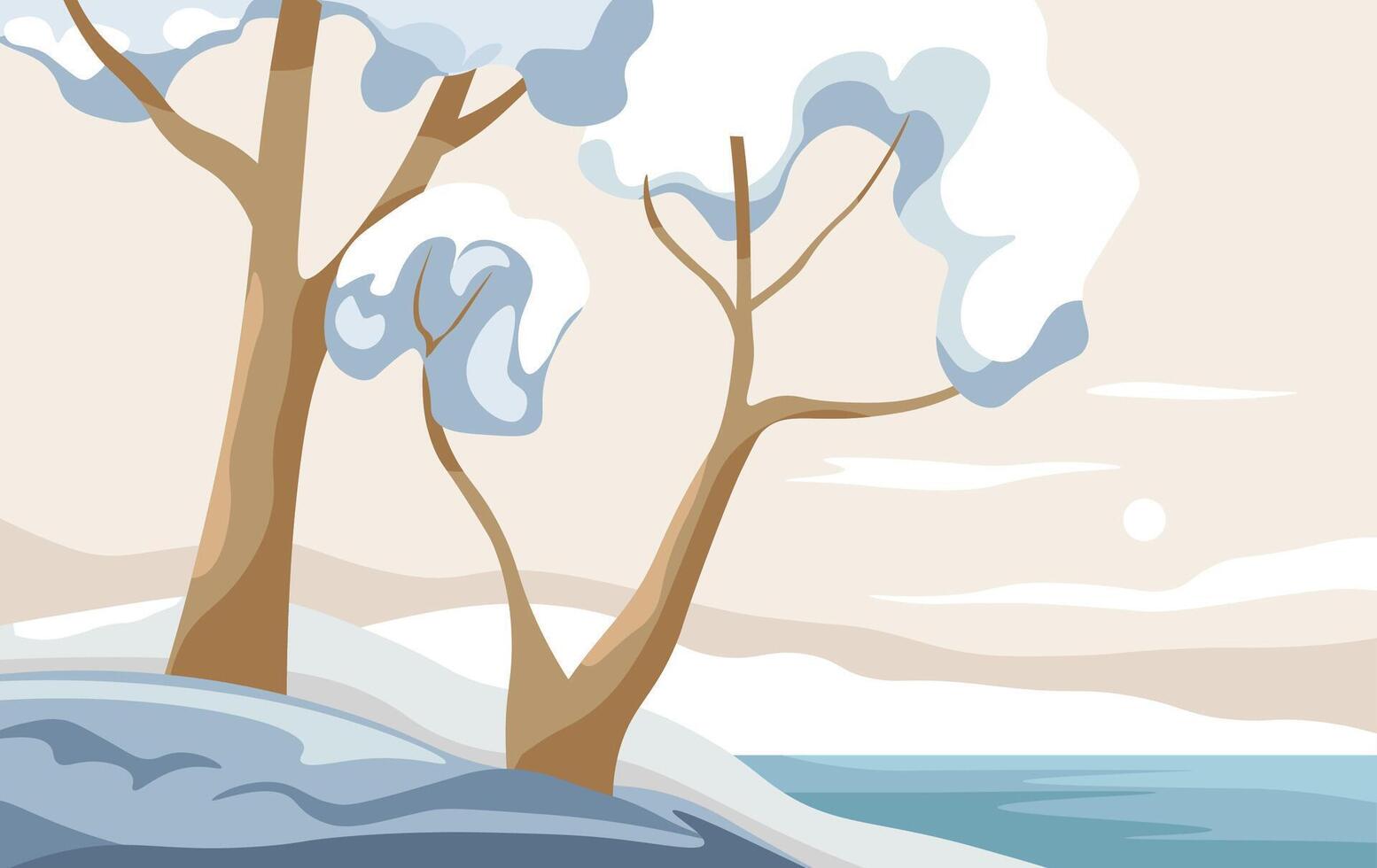 Snow Covered Trees Near Water vector