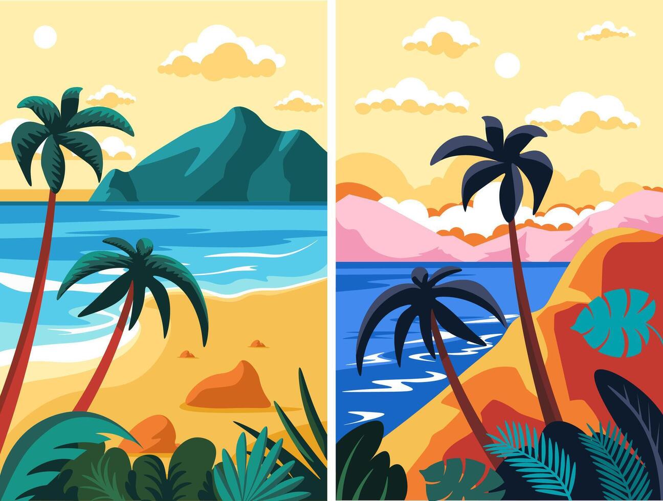 Exotic Beach and Jungle Views vector