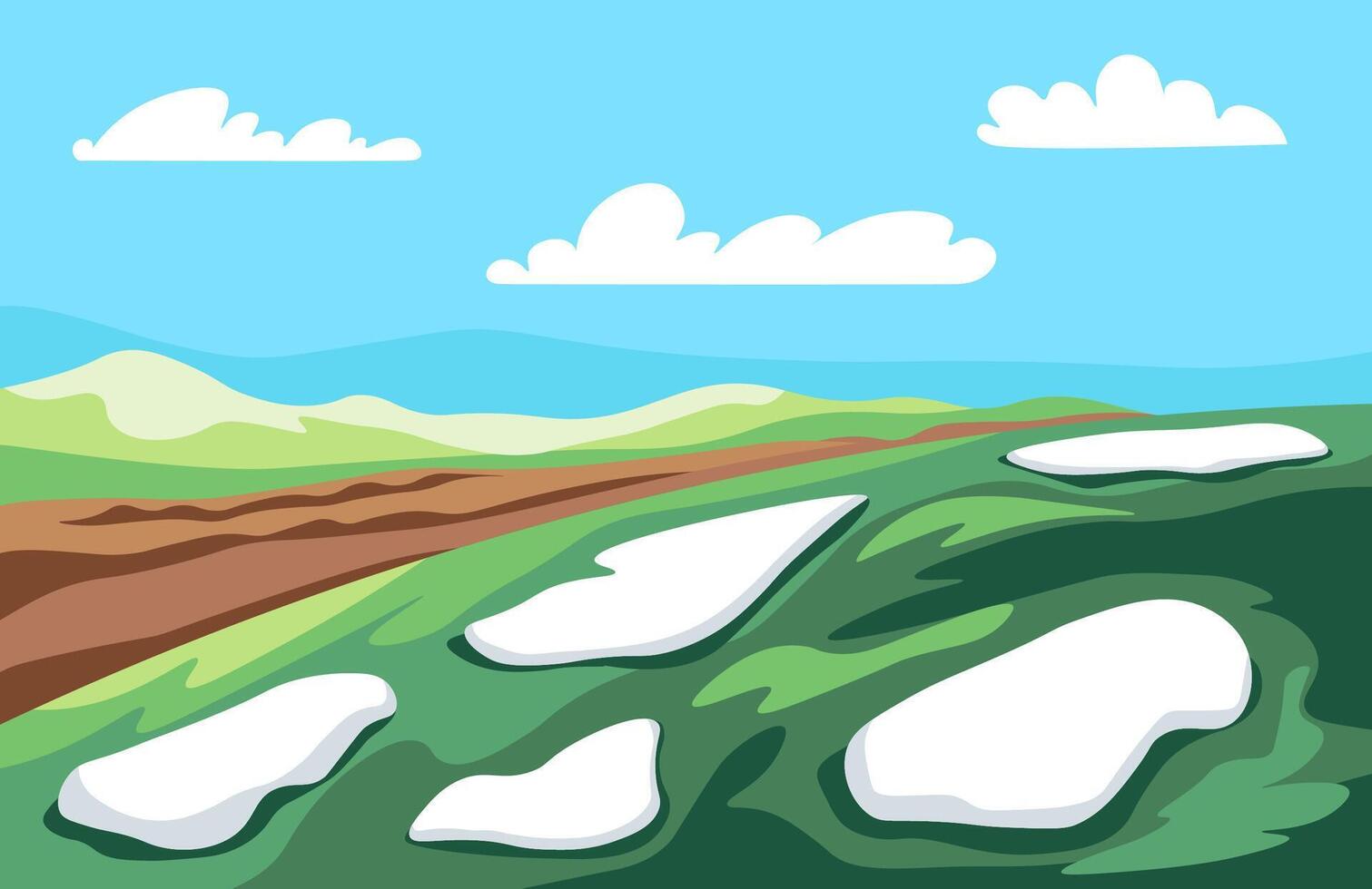 Hills and Fields Under Blue Sky vector