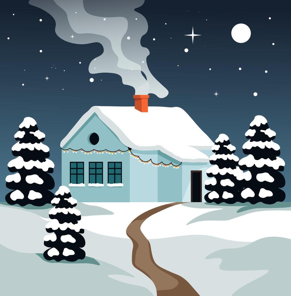 Winter House in Snowy Landscape vector