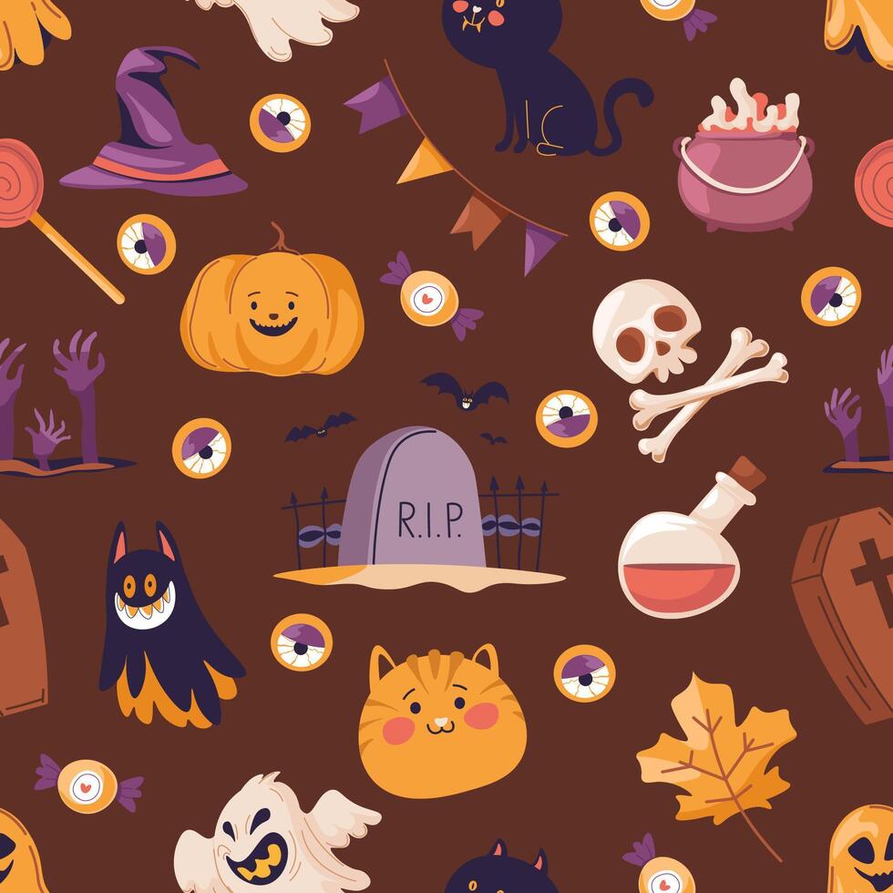 Cute Halloween Seamless Pattern Design vector