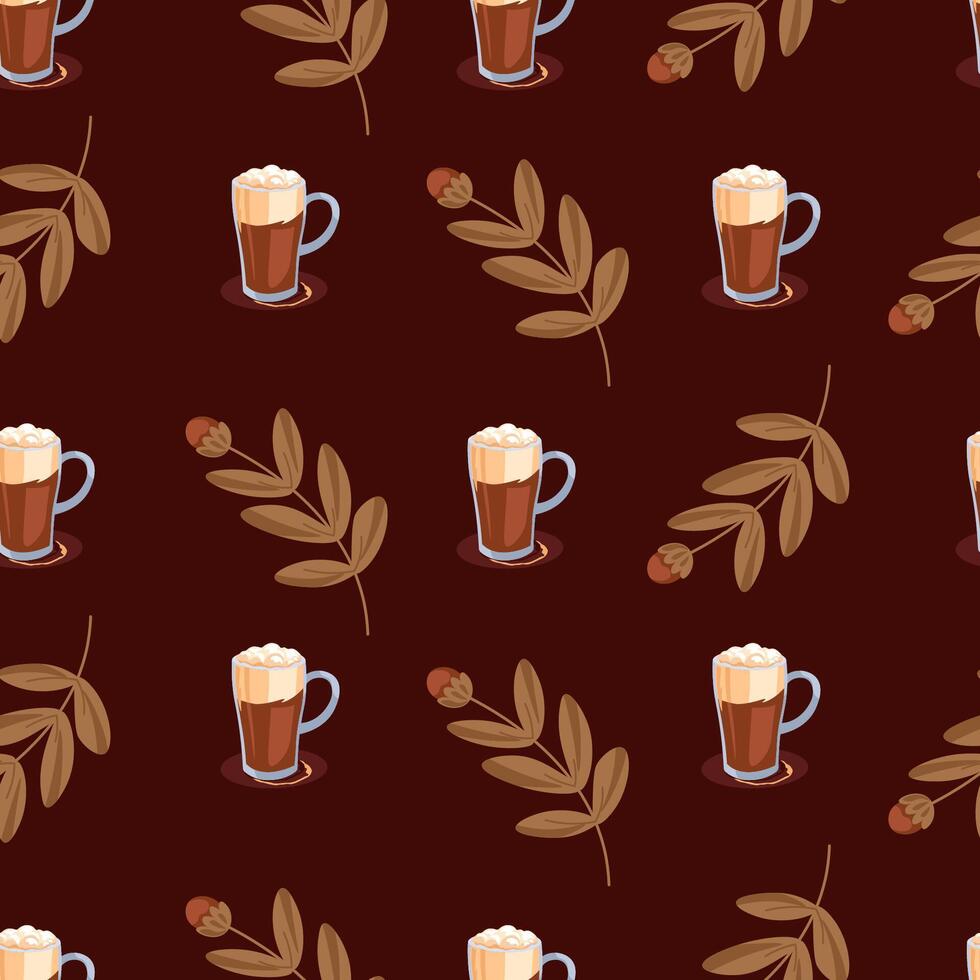 Coffee and Leaves Seamless Pattern vector