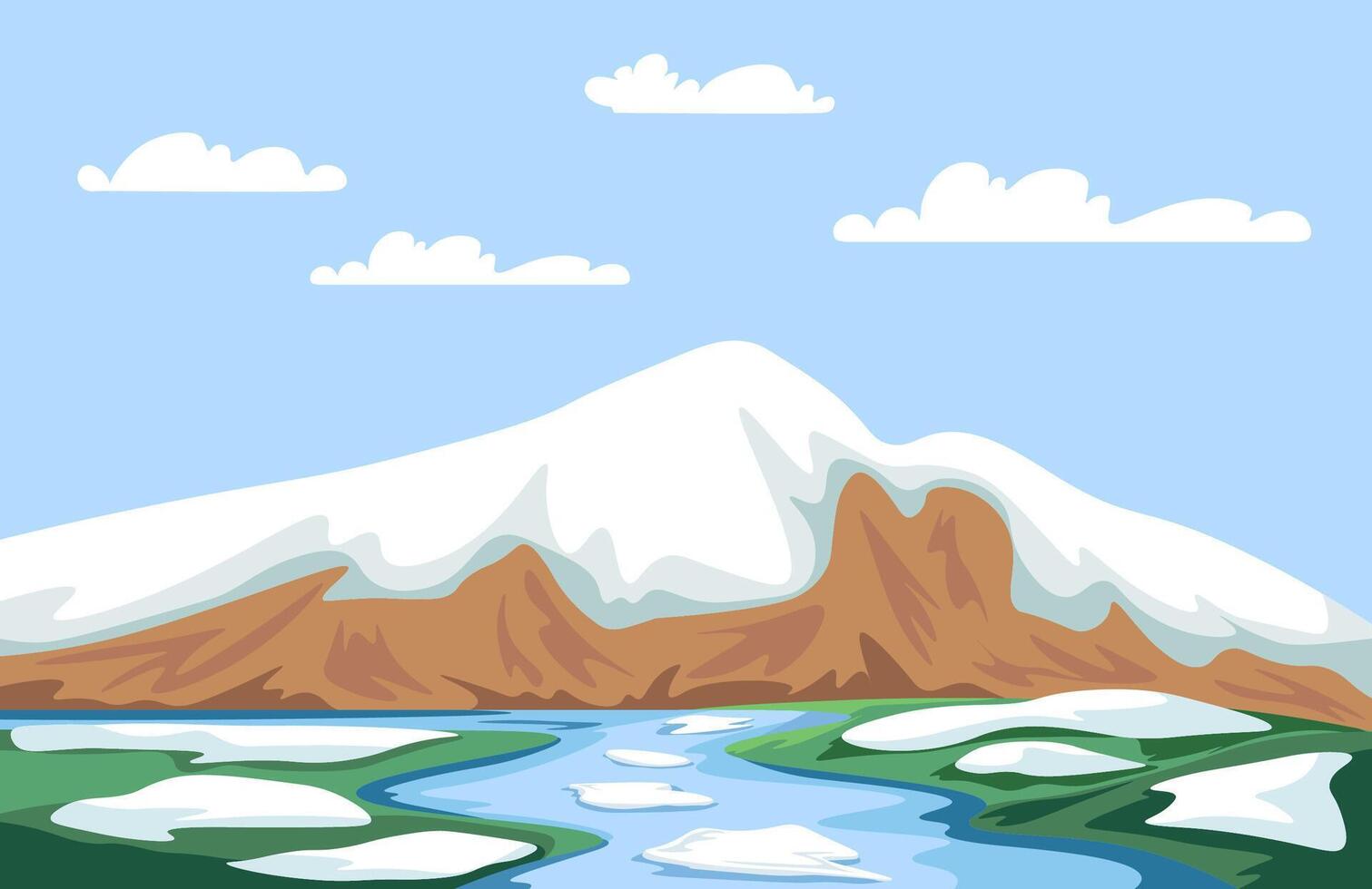 Mountain with River and Snow Caps vector