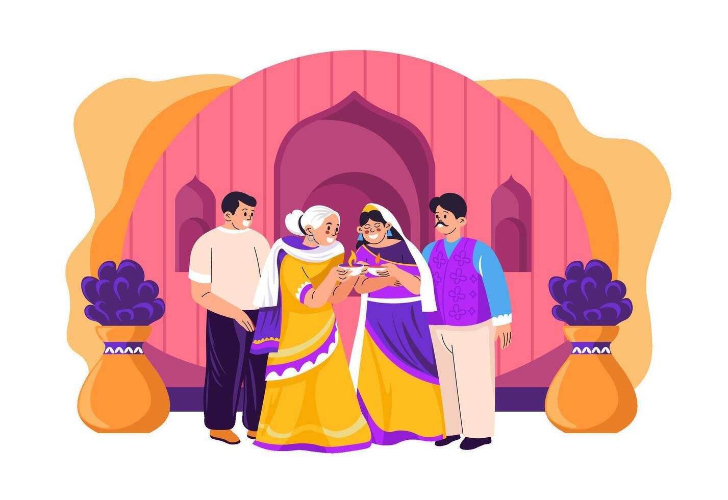 Family Celebrating Diwali Together vector