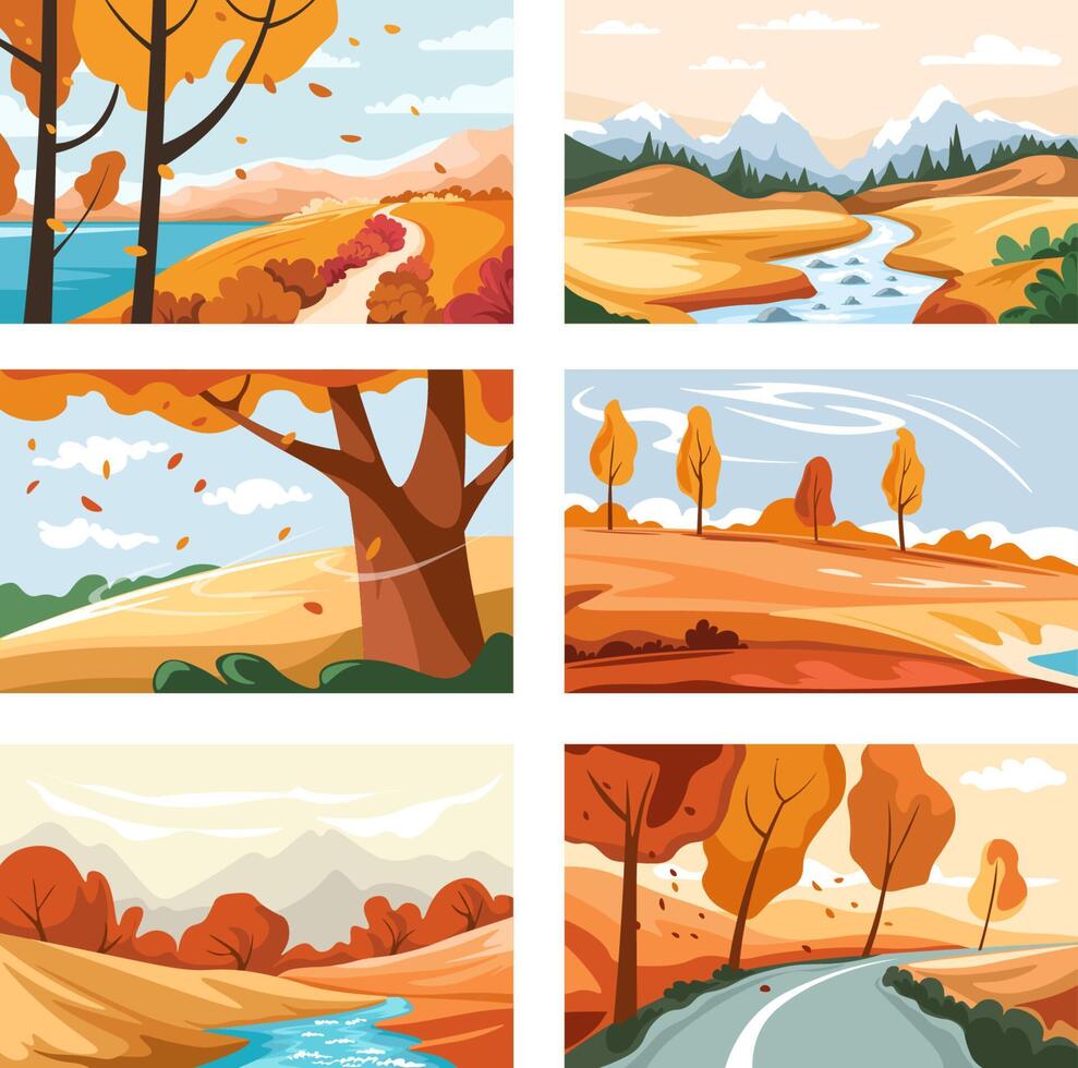 Autumn Scenic Illustrations Collection vector