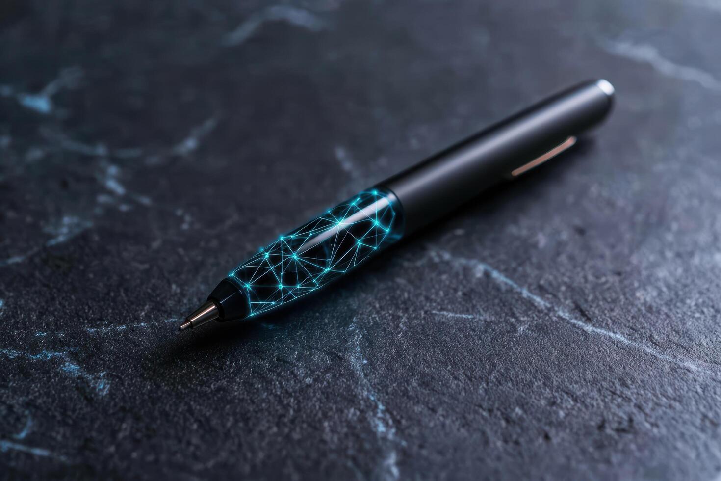 Futuristic pen with glowing circuit pattern photo