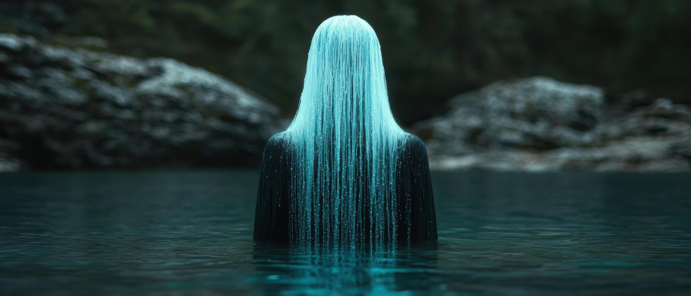Mysterious figure emerging from dark waters photo
