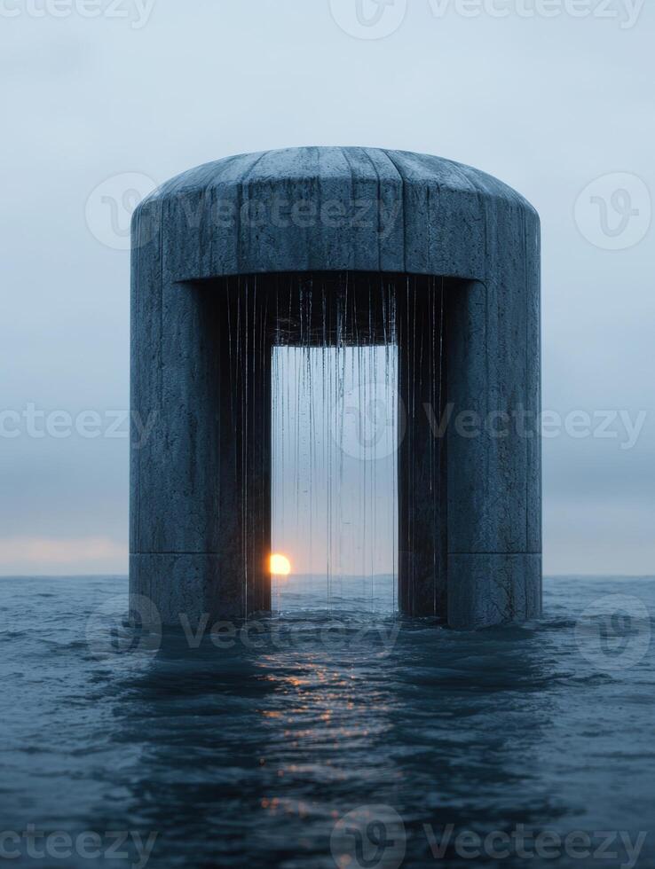 Mysterious underwater structure with cascading water photo