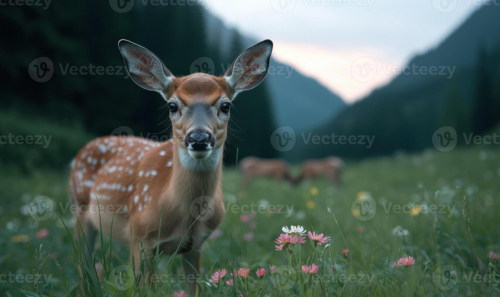 Curious deer in a mountain meadow photo