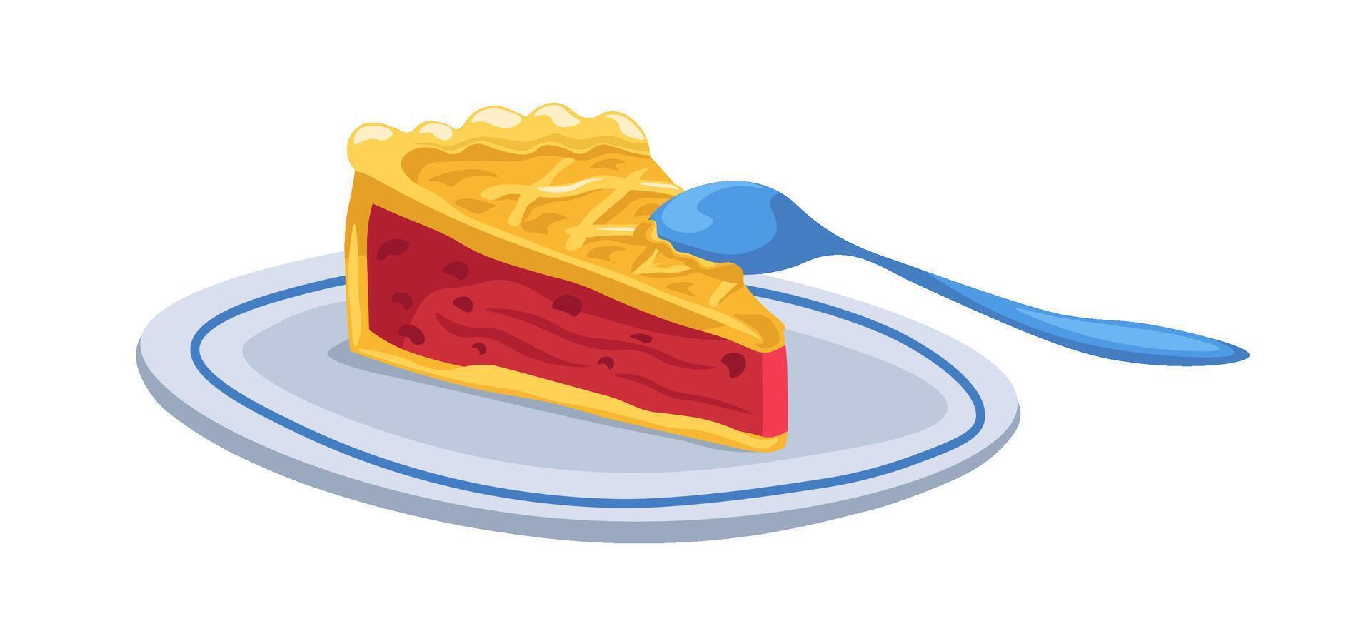 Slice of cherry pie on plate vector
