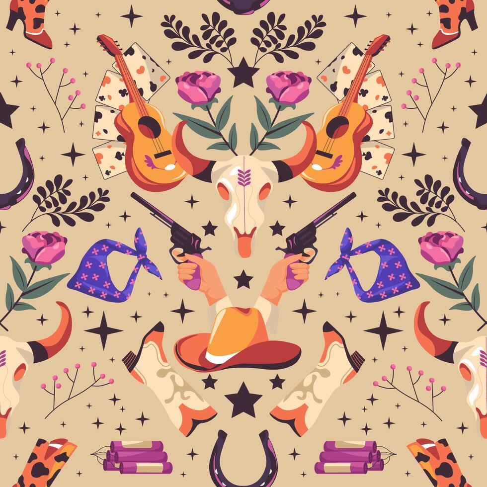Beige Cowboy Themed Pattern Illustration vector