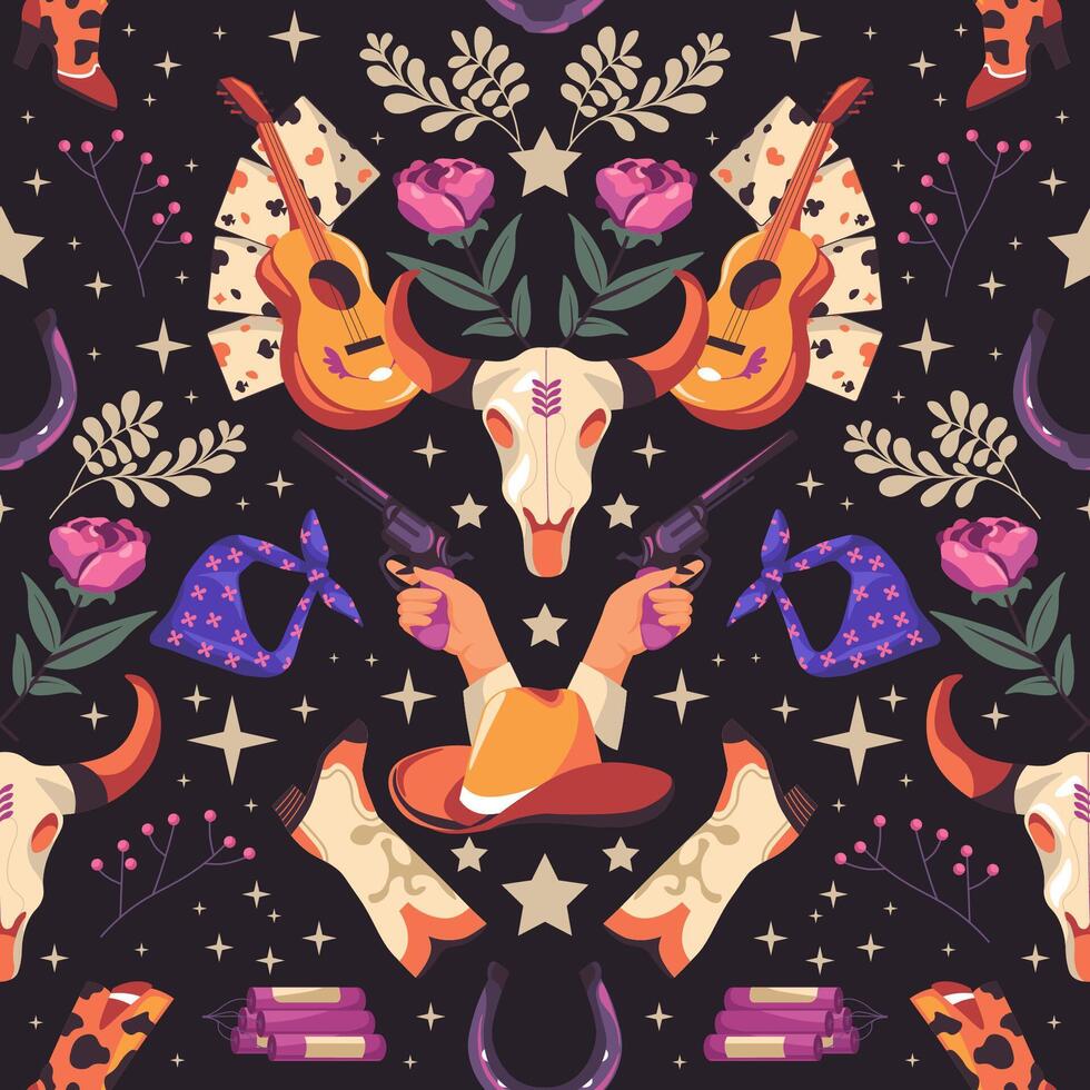 Dark Western Cowboy Pattern Design vector