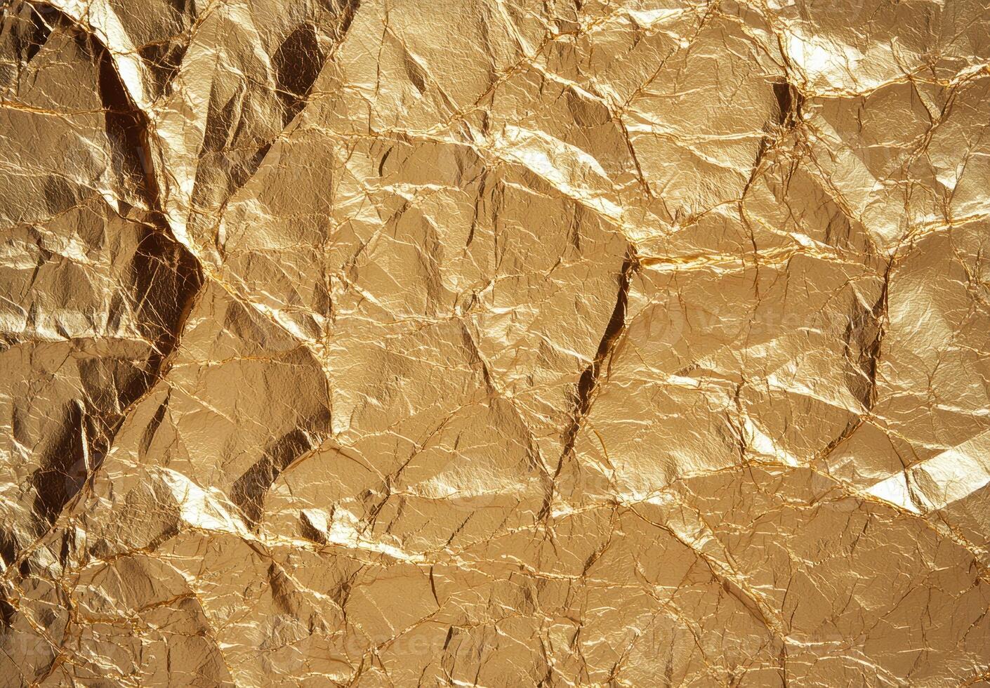 Crumpled golden foil texture background photo