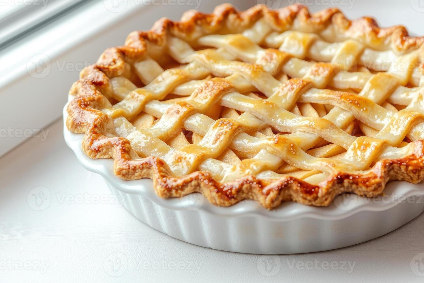 Freshly baked apple pie with a golden crust photo