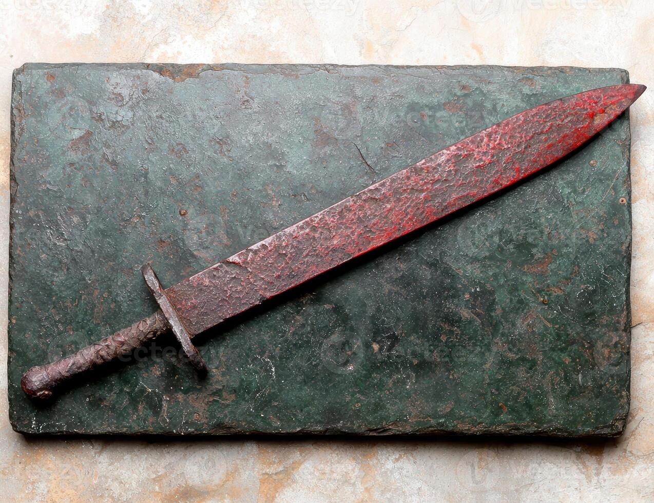 Rustic dagger on slate background photo