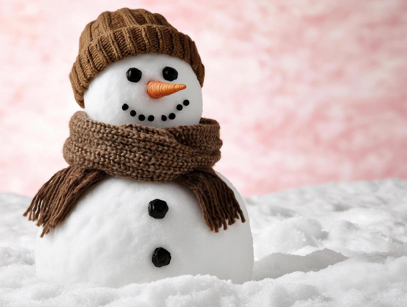 Cute snowman wearing a knit hat and scarf photo